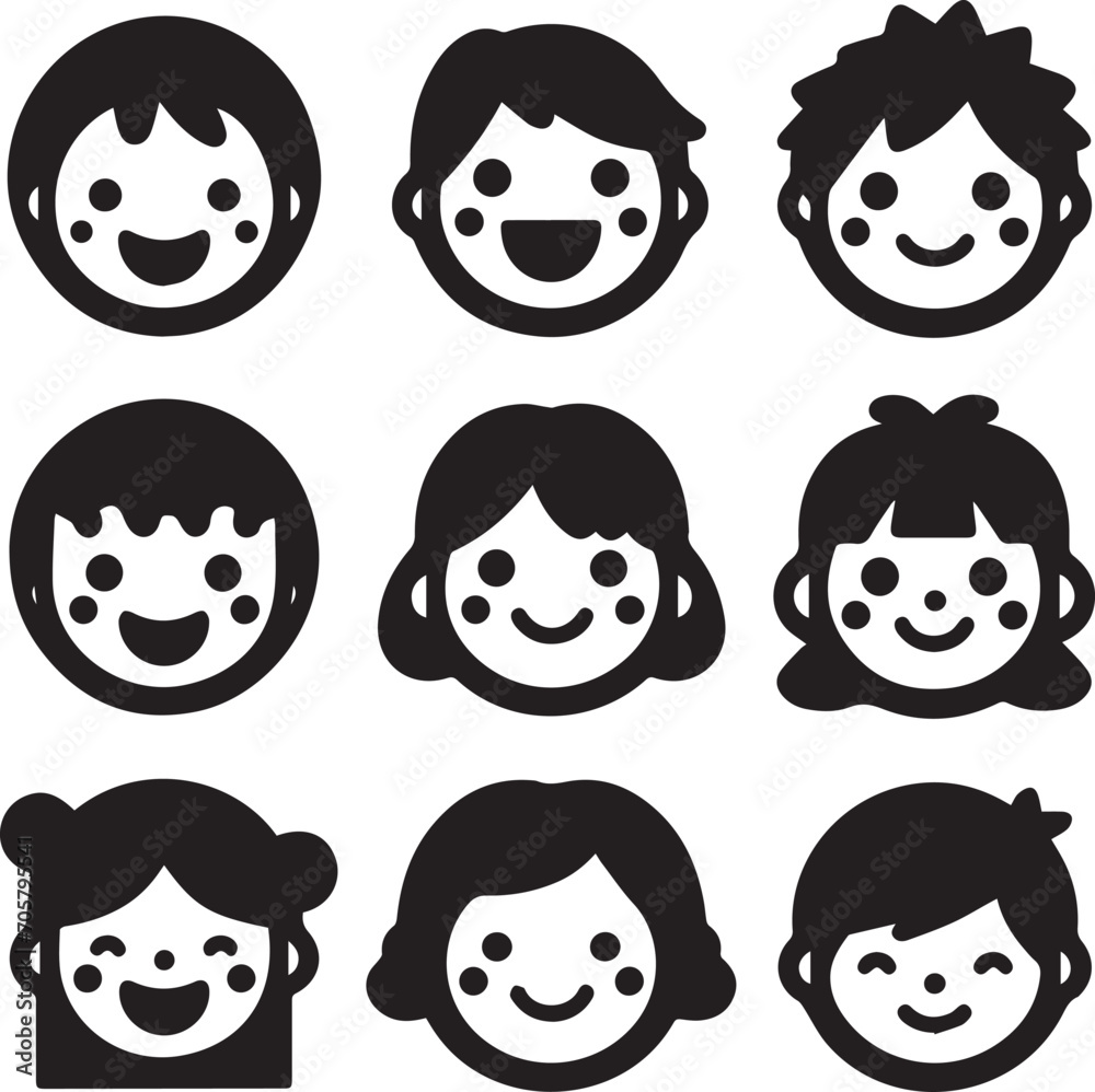 Fototapeta premium Set of silhouettes kids baby children editable vector icon in various poses