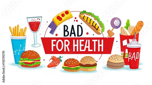 A clean banner for fast food that reads  Bad for health   Generative AI.