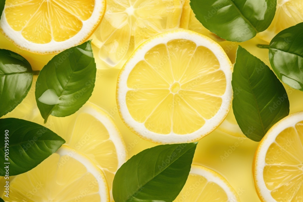 a group of lemons with green leaves on a yellow background with a pattern of lemons with green leaves on a yellow background with a pattern of lemons. a group of lemons with green leaves on a yellow background with a pattern of lemons with green leaves on a yellow background with a pattern of lemons.