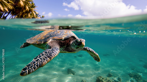 tortue marine en train de nager à la surface de la mer
