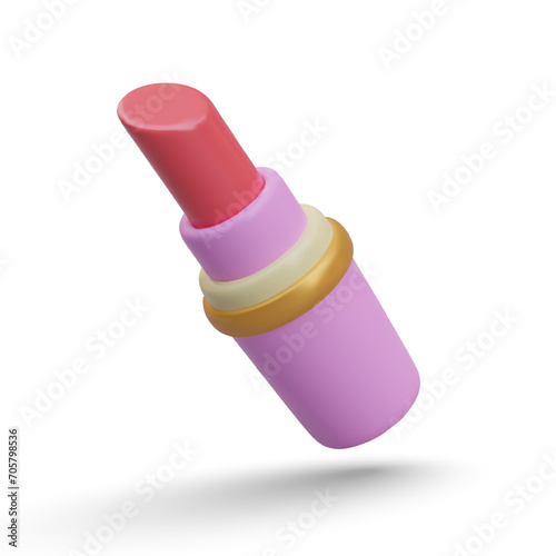 Red lipstick in inclined position. Cosmetics for bright evening makeup. Vector 3D object with realistic reflections and shadows. Template for online cosmetics store