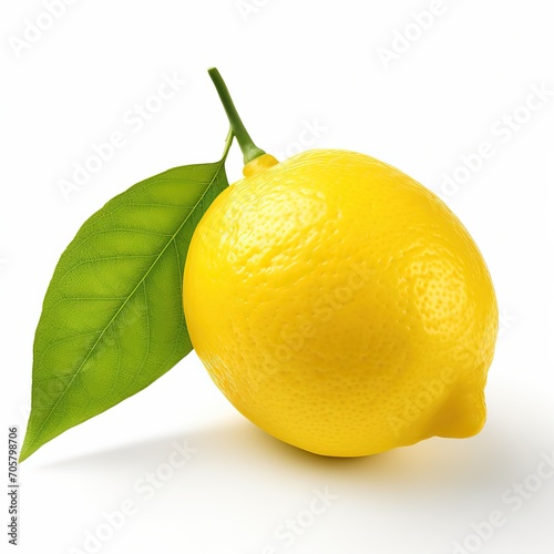 best quality fresh one lemon fruit with one leaf isolated on white background, studio shot or light box shot, Generative Ai 