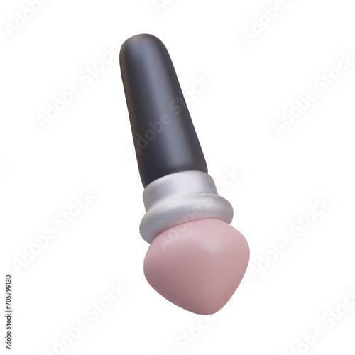 Realistic brush with black handle and pink stubble. Applying foundation and cosmetics to skin. Skincare concept. Vector illustration in 3d style on white background