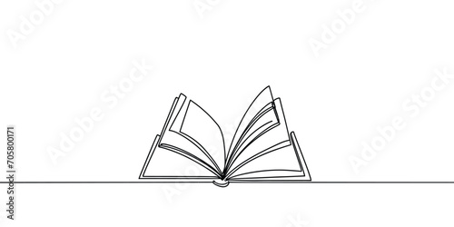 Continuous one line drawing open book with flying pages illustration 