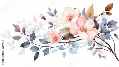 Watercolor flowers painting clipart white background image Ai generated art