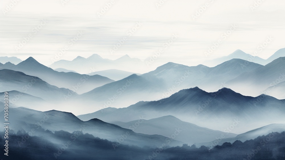 Watercolor painting mountains blue step canvas painting image Ai generated art