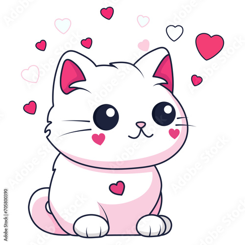 Kawaii cat with heart for Valentine's day. Vector illustration