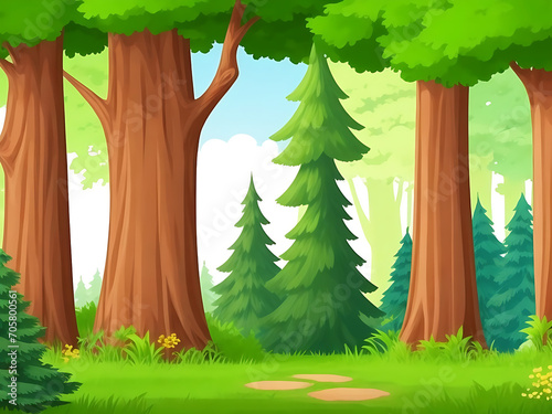 Forest scene with various forest trees.