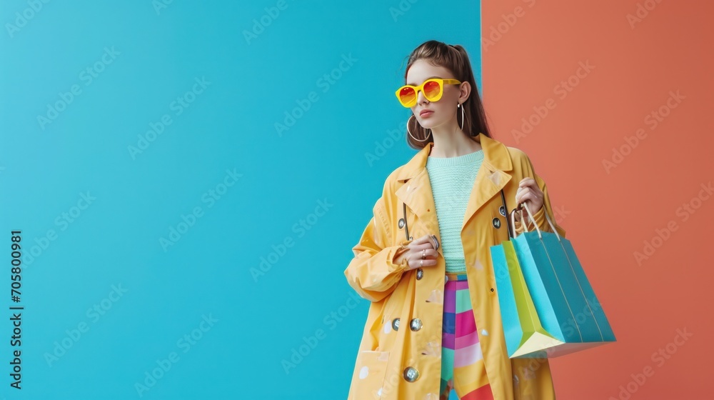 full shot woman online fashion shopping    