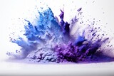 Colorful paint splashes isolated on white background. Colorful explosion of paint, Explosion of purple and blue glitter against a stark white backdrop, AI Generated