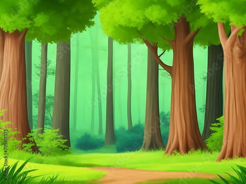 Forest scene with various forest trees.