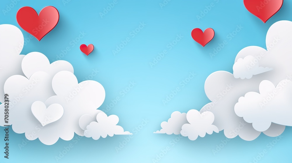 Vector illustration.paper craft style. love for Valentine's day. and big heart and mini heart on blue background with. design for valentine's festival . generative ai