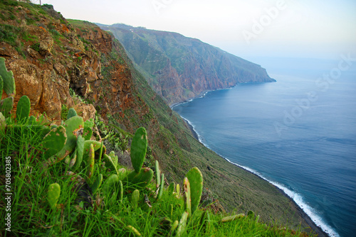 Sea cliffs at Ponta do Pargo on the western coast of Madeira island (Portugal) in the Atlantic Ocean photo
