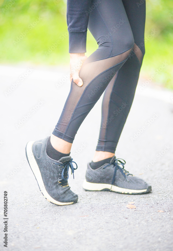 Leg muscle injuries of people exercising, walking, running in outdoor parks. Leg muscle injuries of people exercising, walking, running in outdoor parks.