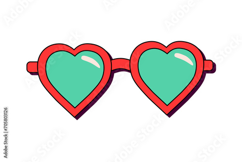 Red glasses in the shape of a heart. Valentine's Day accessory. Love and romance. Retro style. Colorful cute glasses. Vector illustration isolated.