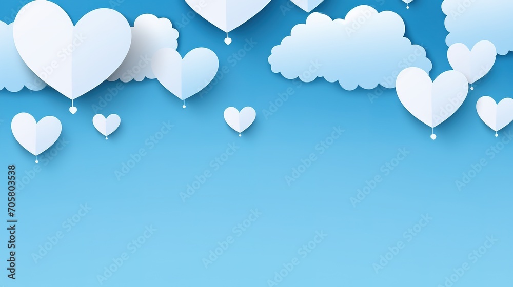 Vector illustration.paper craft style. love for Valentine's day. and big heart and mini heart on blue background with. design for valentine's festival . generative ai Vector illustration.paper craft style. love for Valentine's day. and big heart and mini heart on blue background with. design for valentine's festival . generative ai