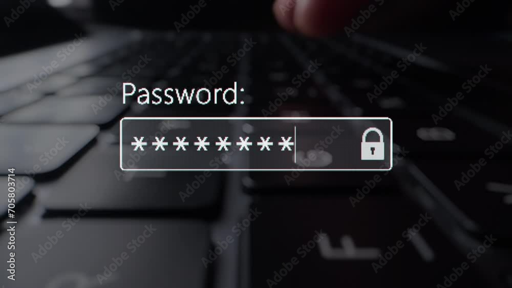 A user enter a password to website form box in internet browser by keyboard. Hacker hacking a personal banking account password on a computer screen. Typing password on login page. Entry pin code