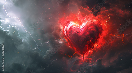 Background of a red heart with lightning bolt frame. Generative AI