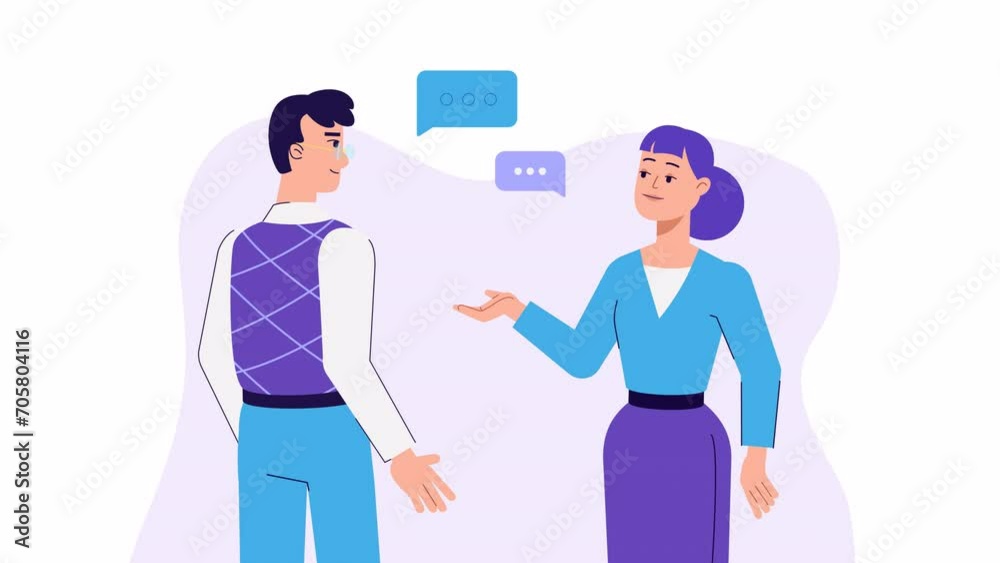Female character talking to man. Lip syncing Facial Animation for narration. people communicate. Business woman animated footage 2d cartoon style. talking mouth, lips expressions, articulation