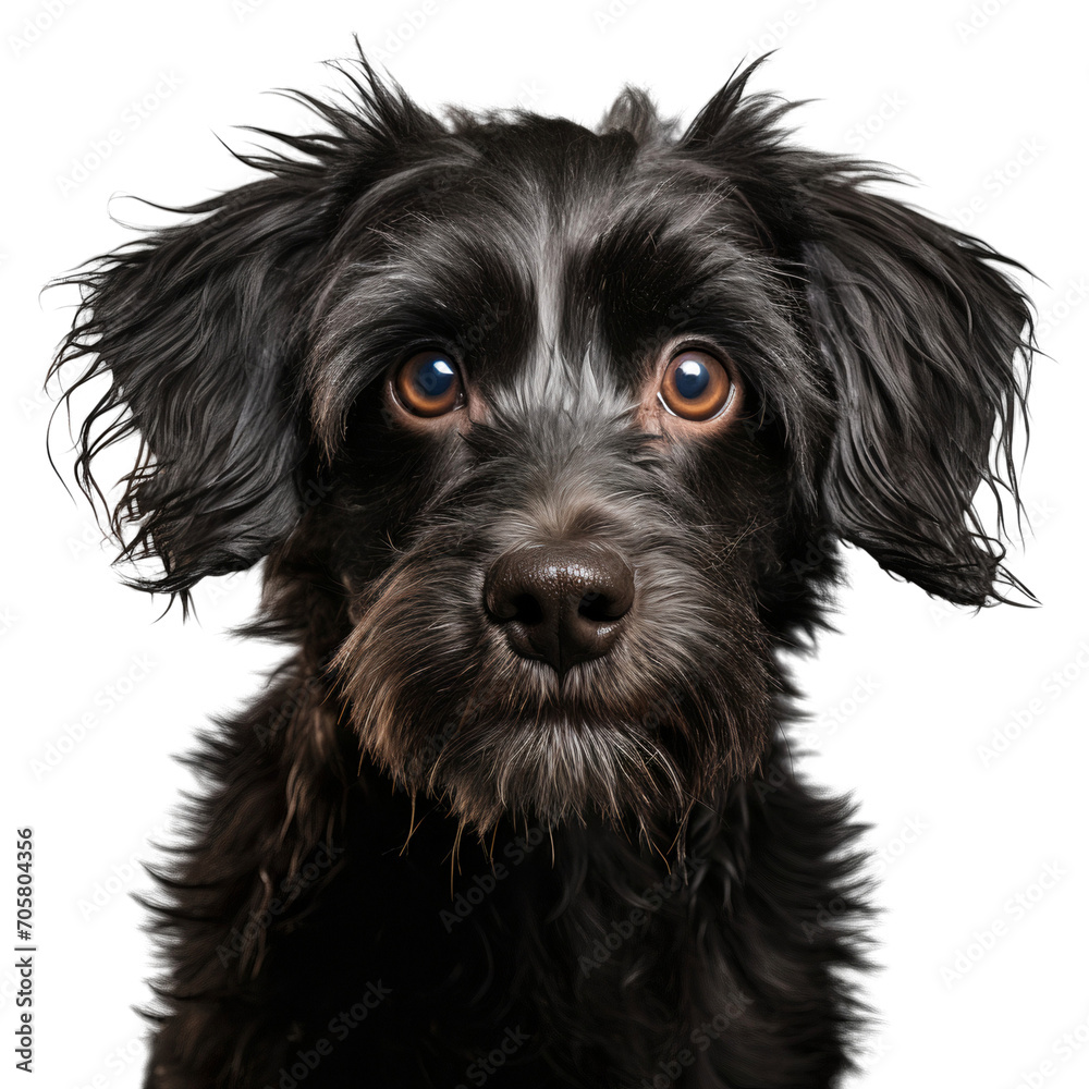 Adorable yorkie poo puppy close-up isolated on transparent background