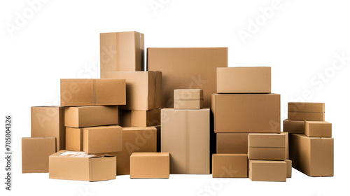 Stack of cardboard boxes isolated on transparent background © The Stock Guy