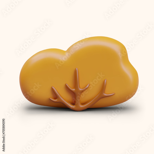 Front view on tree-bush in realistic style. Autumn season concept. Cartoon forest and park tree. Fall season gold leaves. Vector illustration in 3d style
