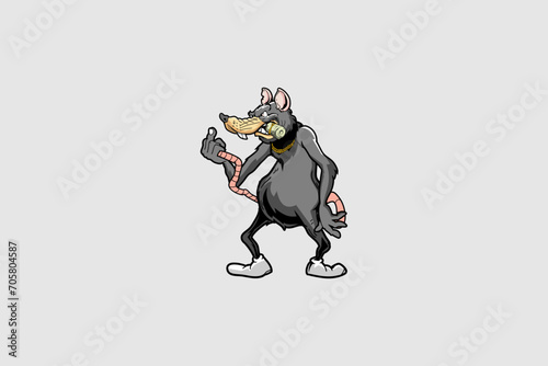 Dirty rat with Money Cartoon character vector logo template
