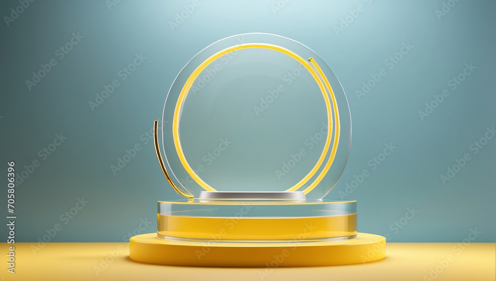 glass podium for product presentation on blue background glass podium for product presentation on blue background
