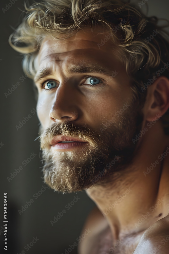 Pensive Man with Beard - Introspective Look in Natural Light Pensive Man with Beard - Introspective Look in Natural Light