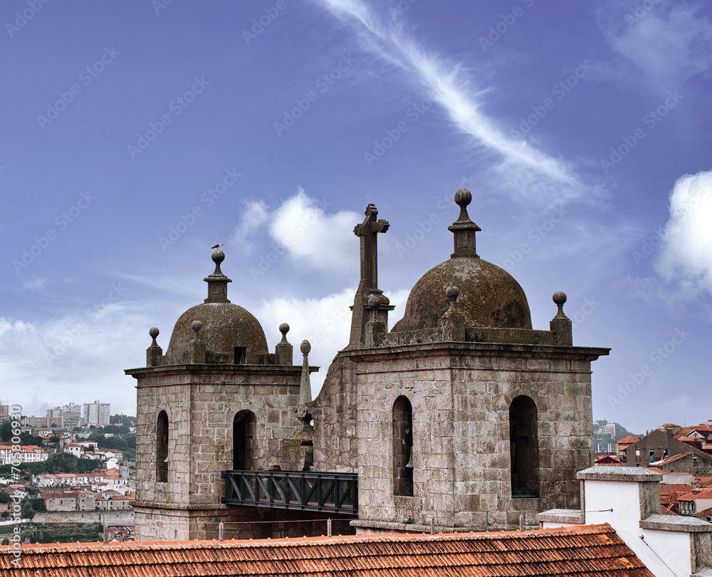 The double bell of the Sao Lourenco church in Porto, Portugal