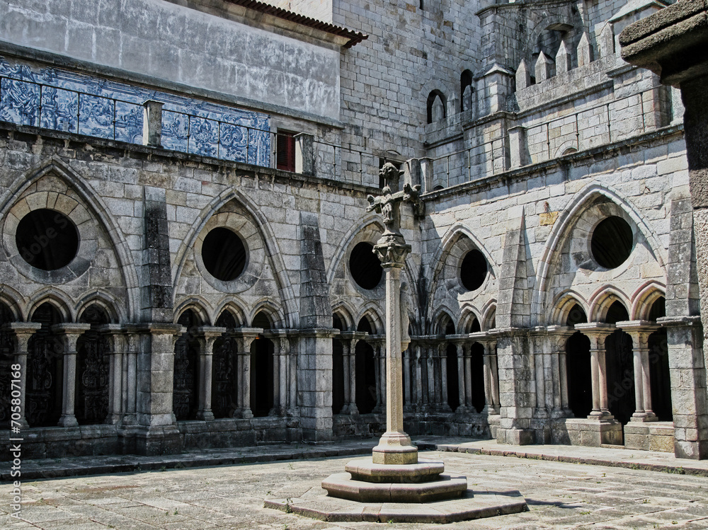 The courtyard of the Romanesque cathedral of Porto (or Sé do Porto) Built in the 12th century as a church - fortress