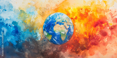 Earth in Watercolor - Creative Representation of Global Diversity and Harmony
