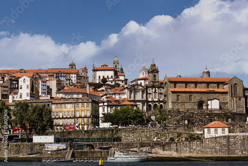 Overview of the Cais da Ribeira, the port district, with its colorful houses and cobbled streets, is one of the most characteristic places in Porto.