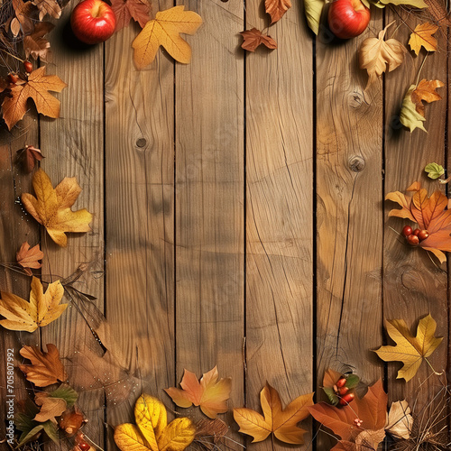 Wooden plank background with autumn leaves. square. landing page, banner.