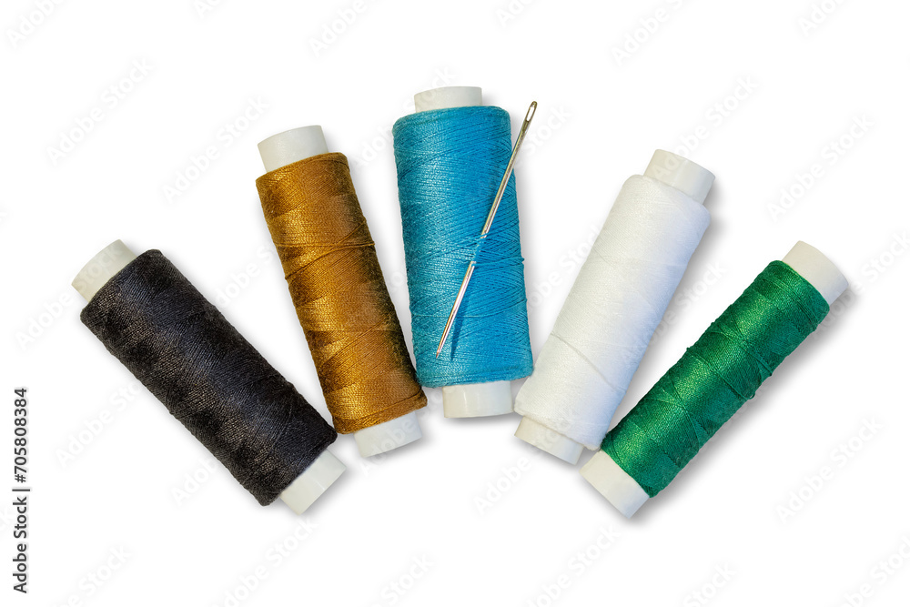 Skeins with multi-colored threads and needle isolated on a transparent background. Skeins with multi-colored threads and needle isolated on a transparent background.