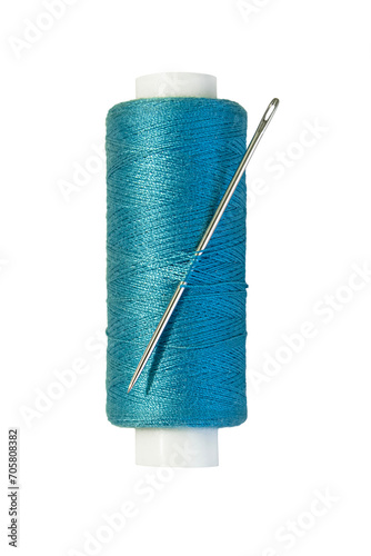 Fotografia A skein of blue thread with a sewing needle isolated on a transparent background