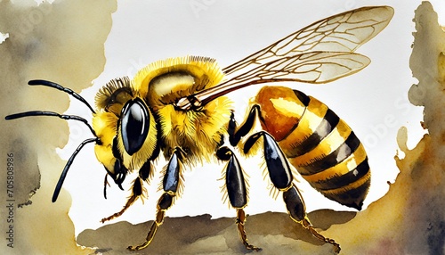 golden honeybee or bee on the white background