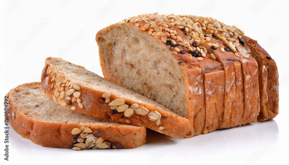 whole grain bread on white background