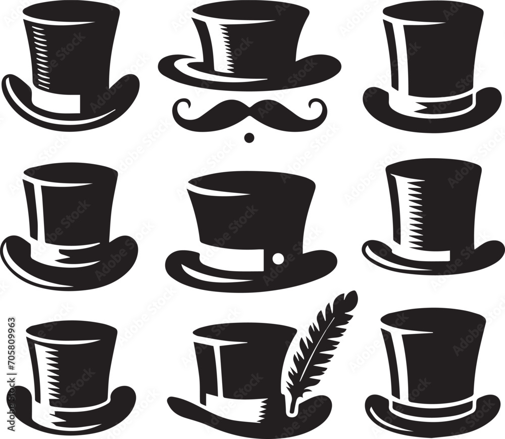 Top hat icon isolated on white background silhouette editable vector