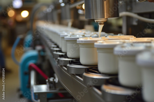 Factory production line for the production of various dairy products such as sour cream, sour milk or yogurt.