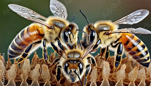 group of bee or honeybee apis mellifera