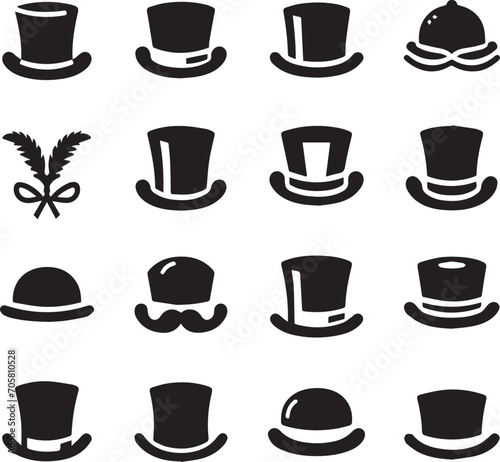 Top hat icon isolated on white background silhouette editable vector