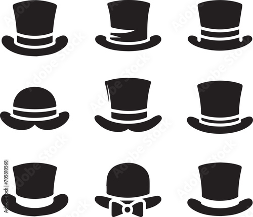 Top hat icon isolated on white background silhouette editable vector