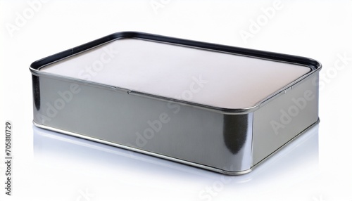 rectangular empty plain tin box on white © Katherine