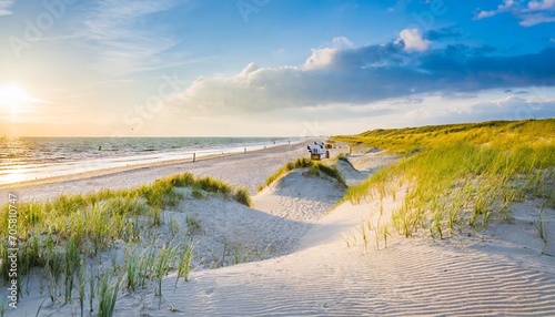 beautiful dunes beach at sunset north sea germany photo