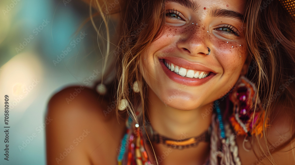 Radiant Bohemian Free-Spirited Beautiful Young Woman Embracing Eclectic Fashion and Artistic Freedom Radiant Bohemian Free-Spirited Beautiful Young Woman Embracing Eclectic Fashion and Artistic Freedom
