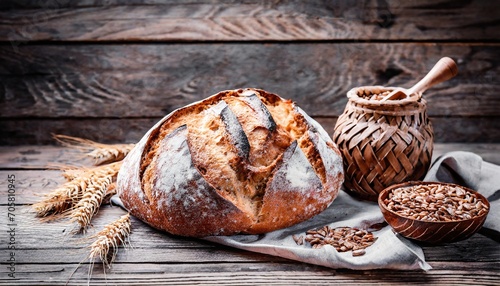 delicious fresh bread on wooden background