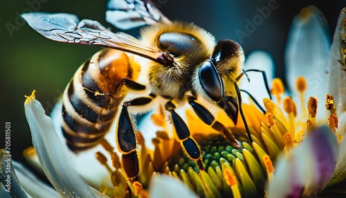 bee on flower macro photo