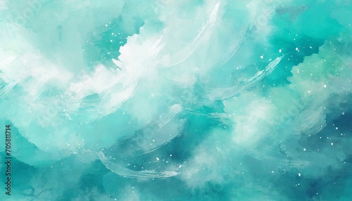blue turquoise teal mint cyan white abstract watercolor colorful art background light pastel brush splash daub stain grunge like a dramatic sky with clouds or snow storm cold wind frost winter photo