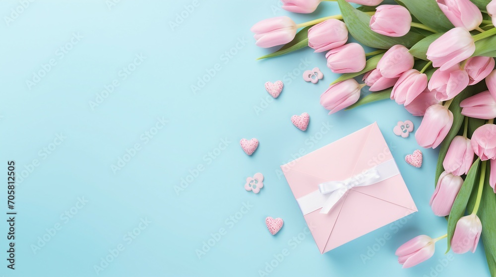 Celebrate Mothers Day with a Heartfelt Surprise: Top View Photo of a Blue Gift Box, Symbolizing Love, Joy, and Meaningful Connections Between Mother and Child.